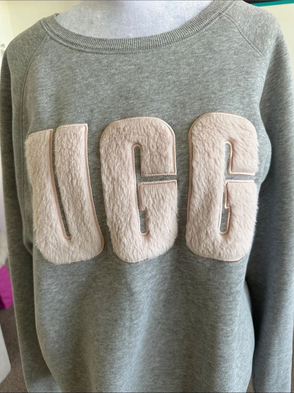 UGG Grey Crewneck Sweatshirt with Blush Appliqué Logo